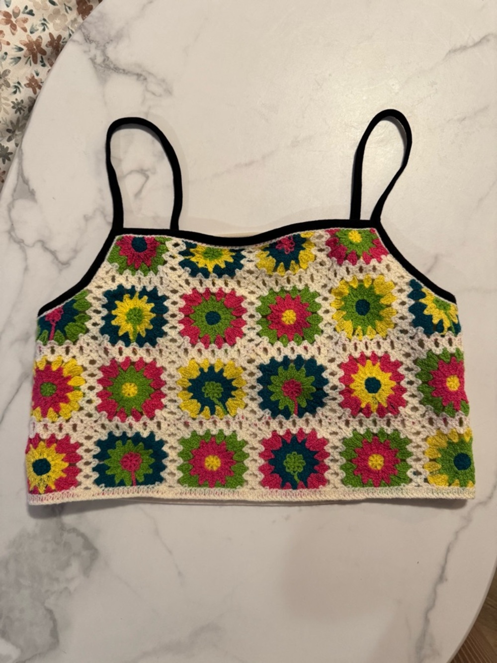 wild fable Crochet Floral Crop Top in Cream, Pink, Yellow, Green, Blue
